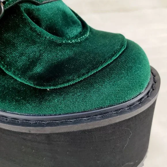 Swing Emerald Green Velvet Goth Punk Multi Strap Platform Restocked - Picture 8 of 14